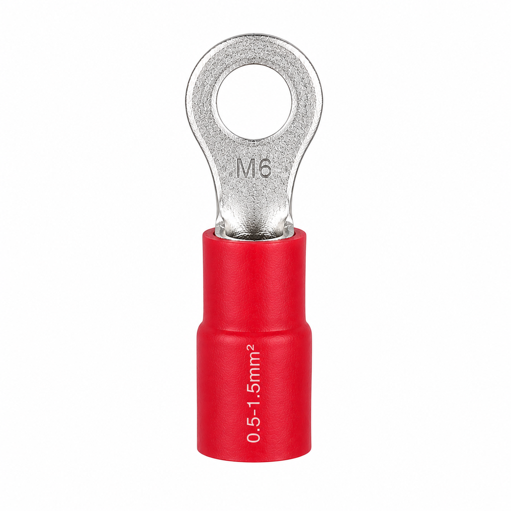 SUNFINE RING PREINSULATED CRIMP TERMINAL 0.5MM - 1.5MM X M6 RED