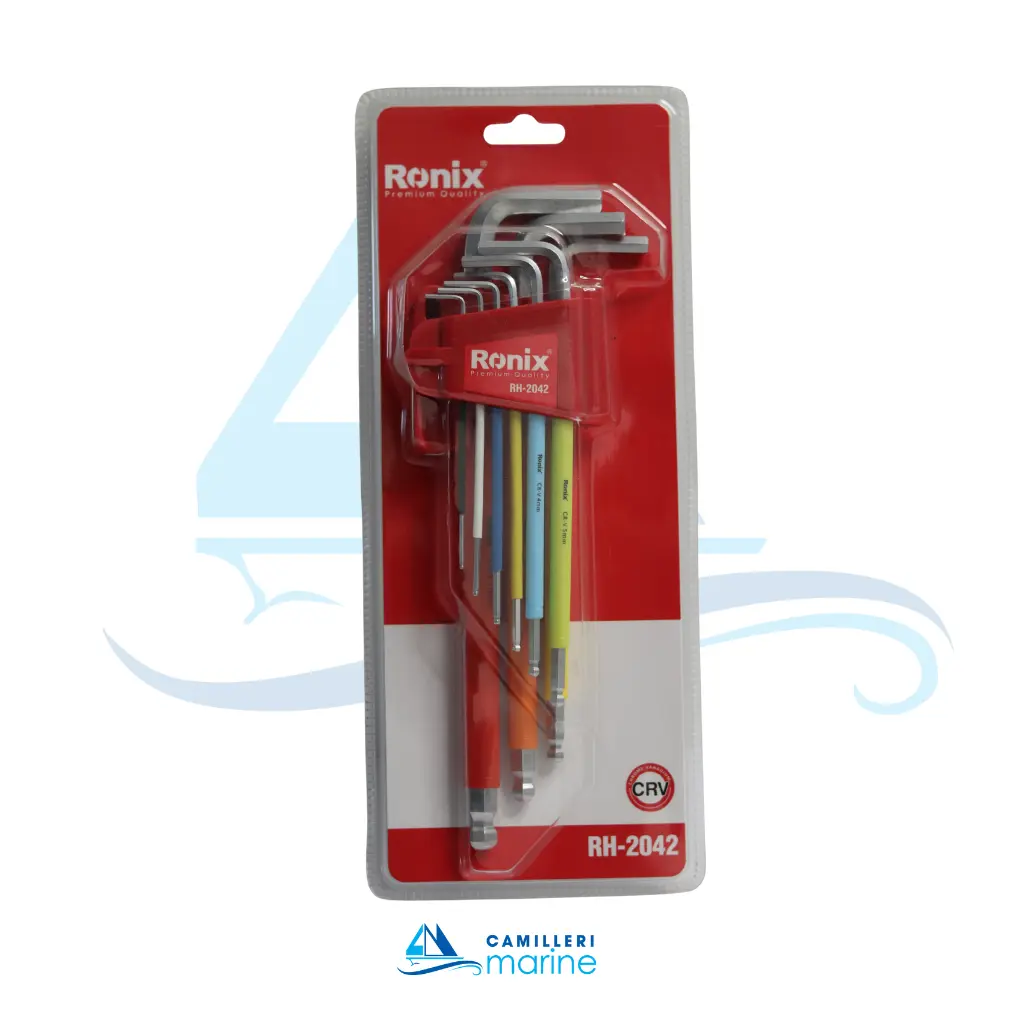 RONIX 9PCS MULTI COLOR HEX KEY SET, LONG ARM BALL END