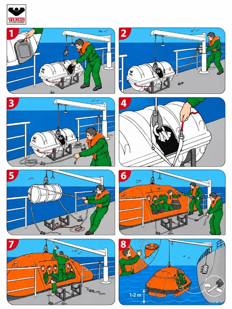 VIKING A3 POSTER STICKER LIFERAFT LAUNCHING INSTRUCTIONS  DKF / DKFS 