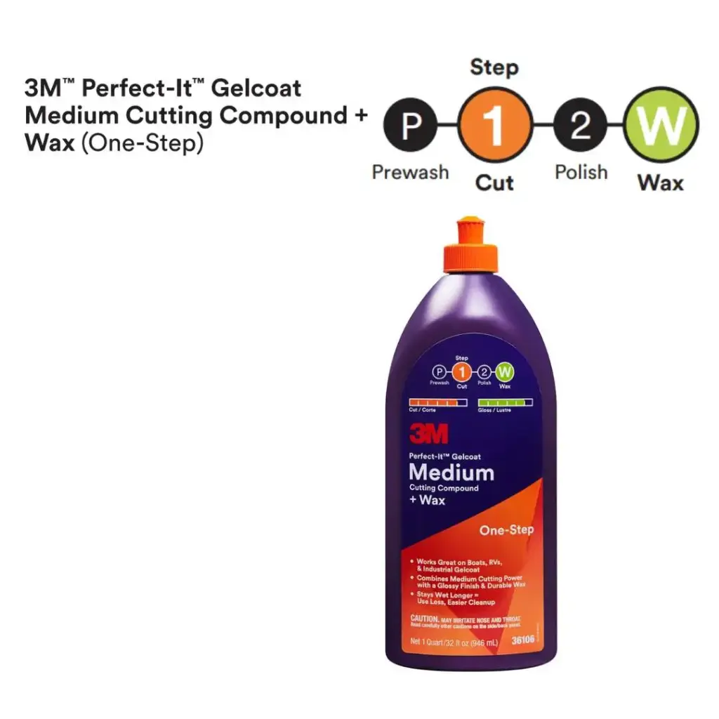 3M PERFECT-IT GELCOAT MEDIUM CUTTING COMPOUND + WAX, 36106E, QUART (946 ML)