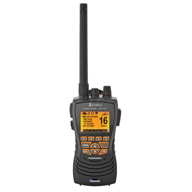 COBRA DSC FLOATING VHF RADIO WITH BUILT IN GPS AND BLUETOOTH HH600E