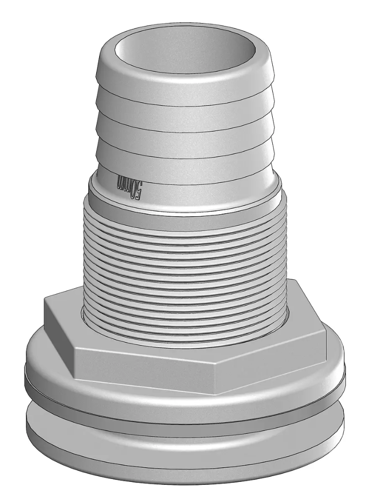 TRUDESIGN THRU HULL SKIN FITTING TAIL 50MM X 2'' MALE BSP WHITE