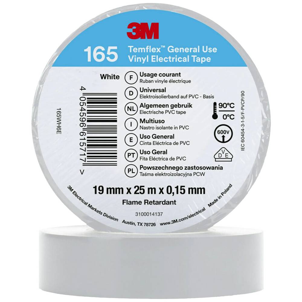 3M TEMFLEX 165 VINYL ELECTRICAL TAPE, WHITE