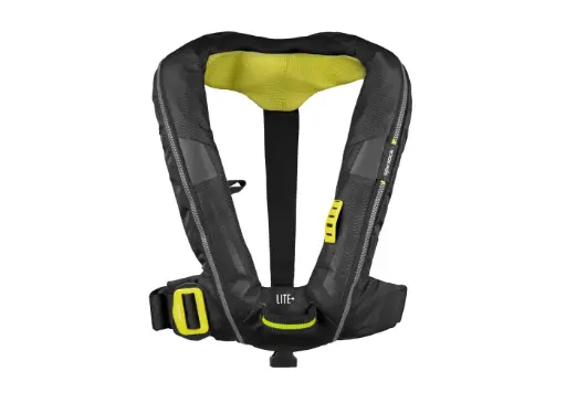 [SPI-DW-LTH/A-SH] SPINLOCK DECKVEST LITE+ 170N INFLATABLE LIFE JACKET COMPLETE WITH SPRAYHOOD - BLACK WITH INTEGRATED DECK SAFETY HARNESS